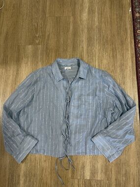aerie cropped Striped Button-Front Shirt L